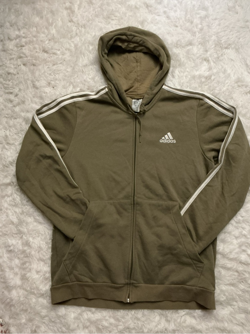 adidas Olive Full-Zip Hoodie with White Stripe Detail
